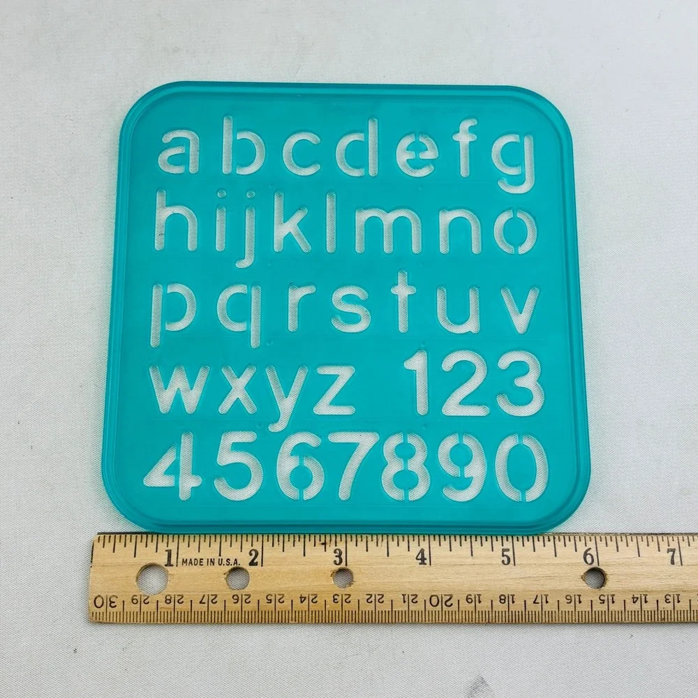 Vintage Tupperware Alphabet Carry Case 5 Stencil Lot Yellow ABC Pencil Lunch Box